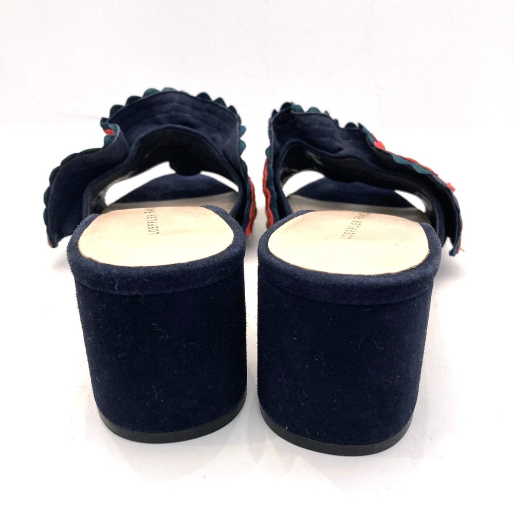 Loeffler Randall Vera Ruffled Sandals Heeled Slides Navy Suede Womens 5 - Picture 6 of 8